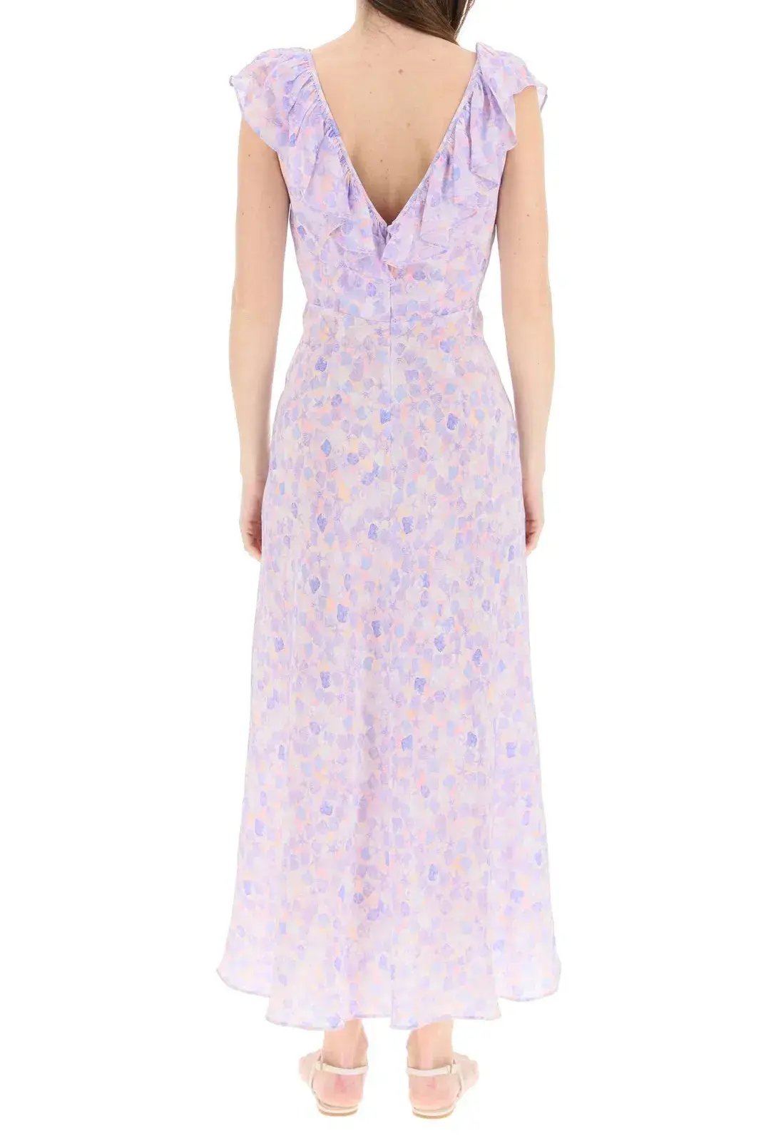 Rixo London Antoinette Silk Crepe De Chine Midi Dress In Purple Printed Size XS / AU 6 photo 2