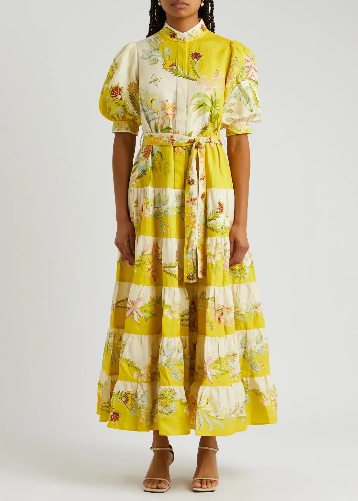 Alemais Ira Tiered Midi Dress Lemon/Cream Size AU 10 photo 3