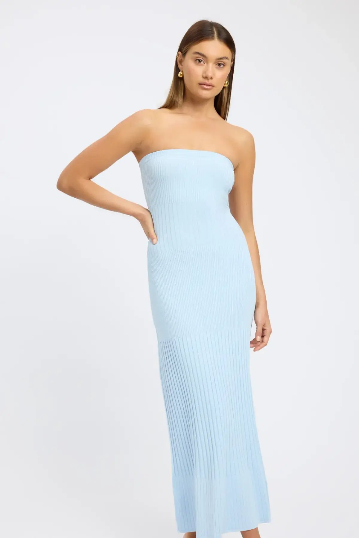 Kookaï Serah Strapless Midi Dress Light Blue Size AU8 photo 2