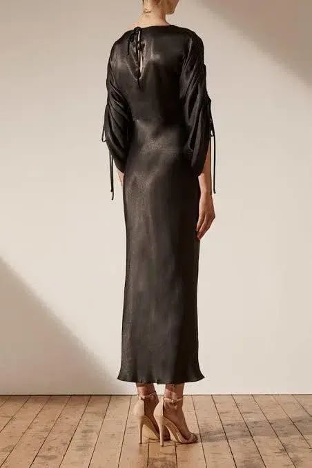Shona Joy Wright Ruched Sleeve Midi Black Dress Size 8 photo 3