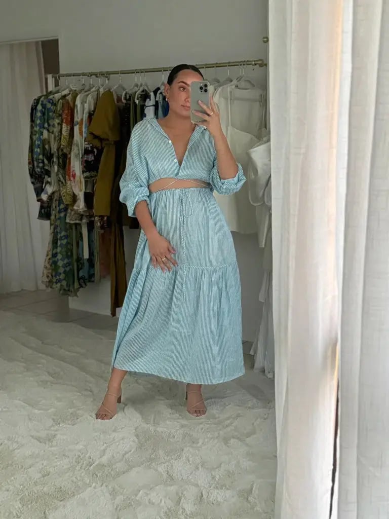 Scanlan Theodore Striped Cotton Voile Crop Shirt and Skirt Set Print Blue Size AU 6 photo 8