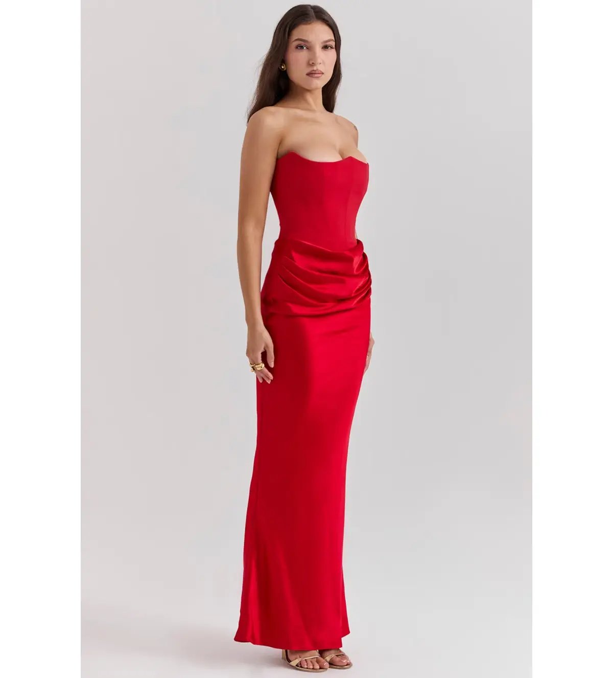 House of CB Persephone Strapless Corset Maxi Dress (Fuller Cup) in Scarlet Size L / AU 12 photo 2