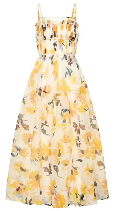 Aje Botanica Floral Cross Back Midi Dress Yellow Size 8 photo 3