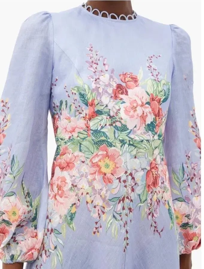 Zimmermann Beltitude Floral Long Dress Cornflower Blue Size 3/Au 14 photo 2