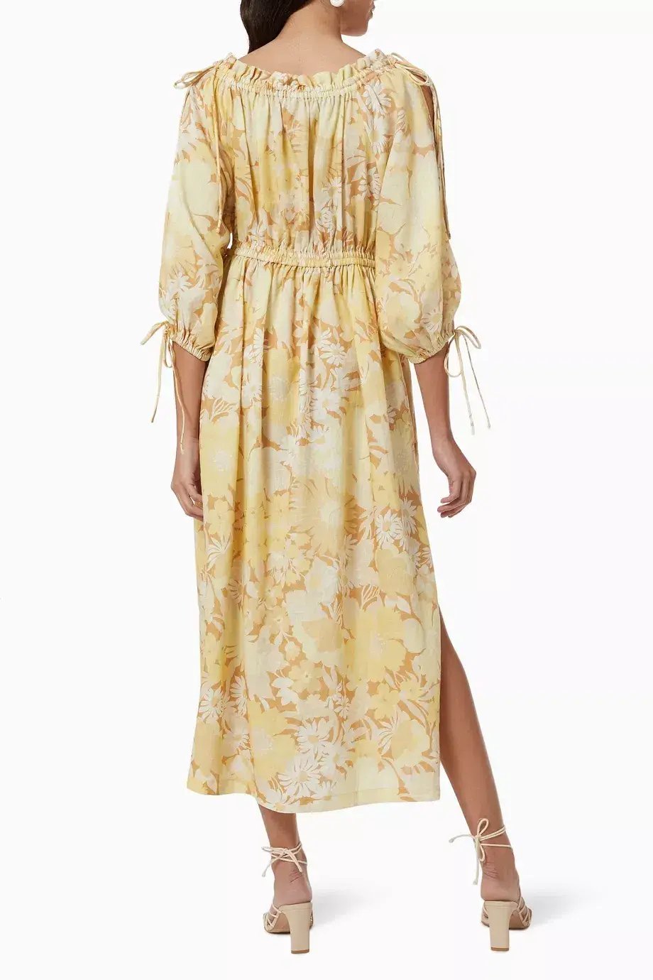 Oroton Garden Floral Midi Linen Dress In Sugarcane Size 6 photo 2
