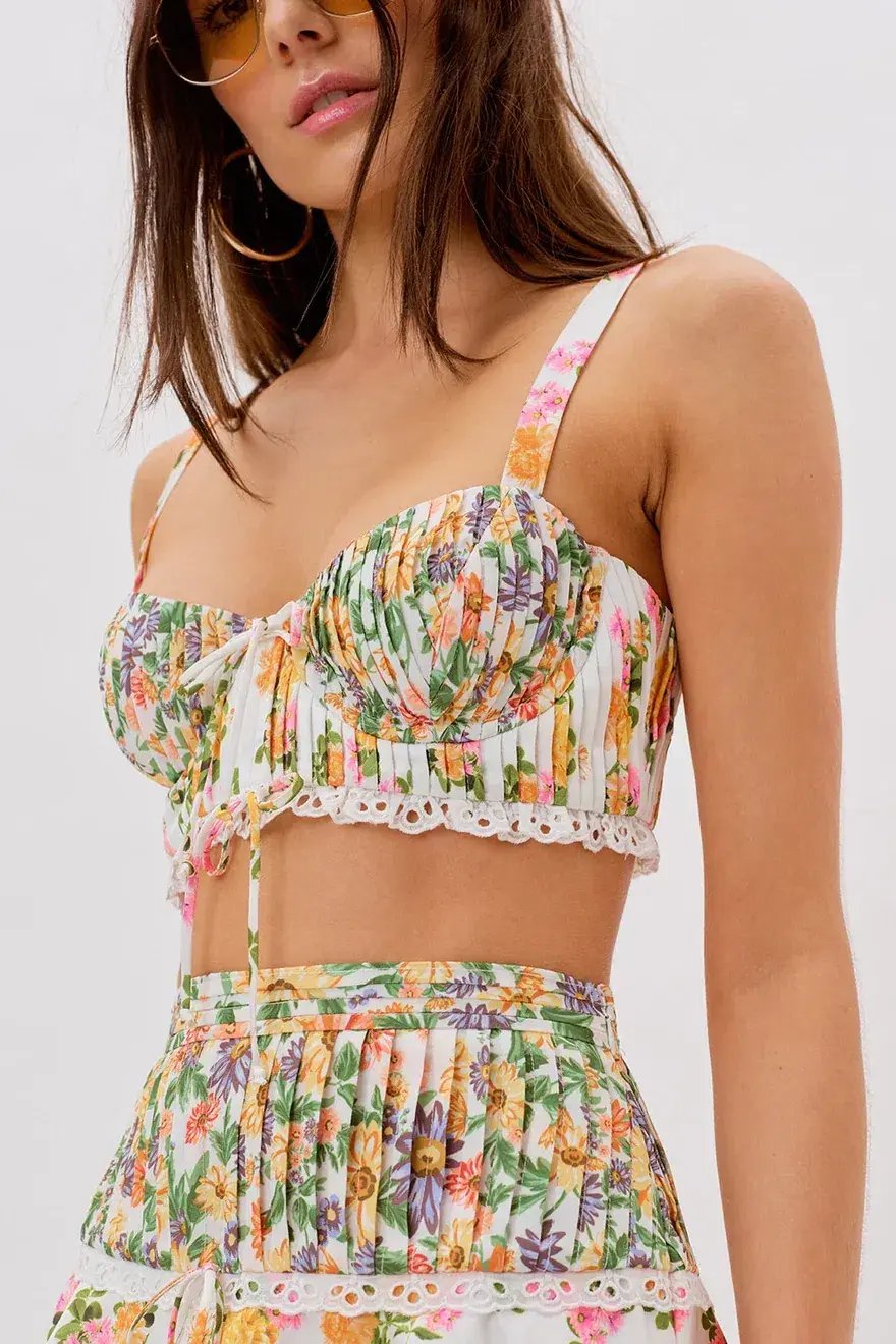 For Love and Lemons Rosalyn Crop Top Size XS and Mini Skirt Size XXS Set Floral photo 3