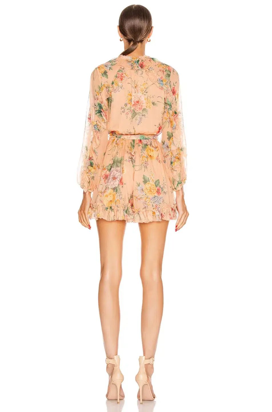 Zimmermann Zinnia Plunge Ruffle Playsuit Coral Floral Size 6 photo 2