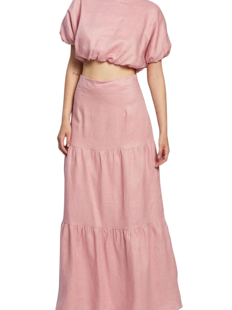 Aere Linen Top and Tiered Maxi Skirt Set photo 3