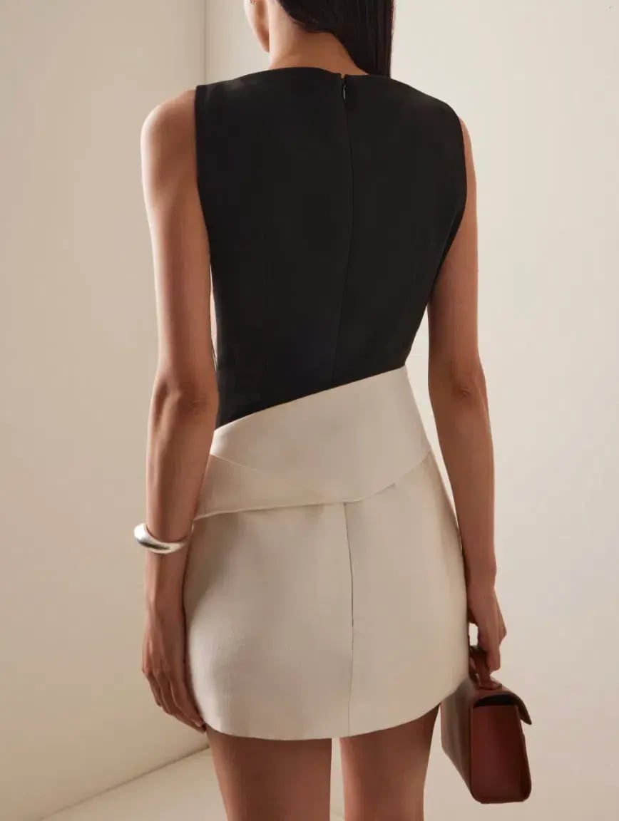 Rachel Gilbert Rikki Foldover Stretch-crepe Mini Dress In Black & white AU 8 photo 2
