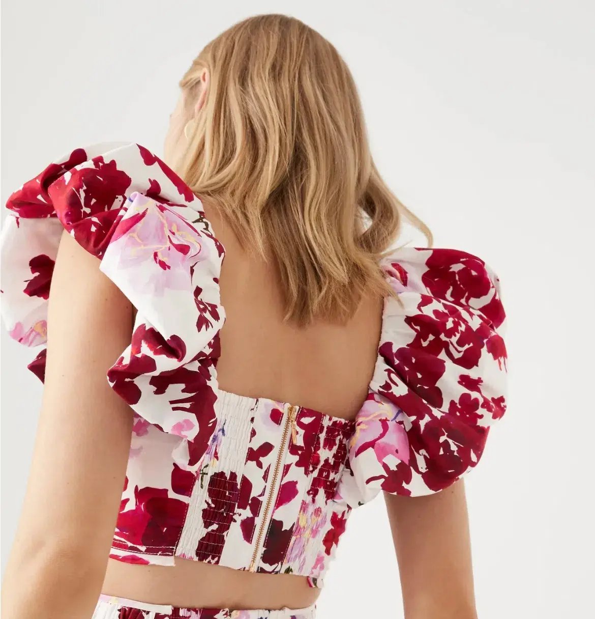 Aje Margot Bubble Sleeve Top & Cherie Bubble Midi Skirt Set Roses of Provence Floral Print Size AU 16 photo 3