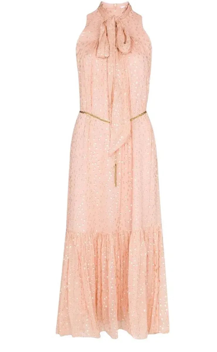 Zimmermann Metallic Dot Tie Neck Midi Dress Blush Size 2 /AU 12 photo 4