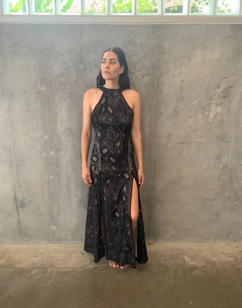 Guess Sunset Geo Lace Maxi Dress Black Size 10 photo 4