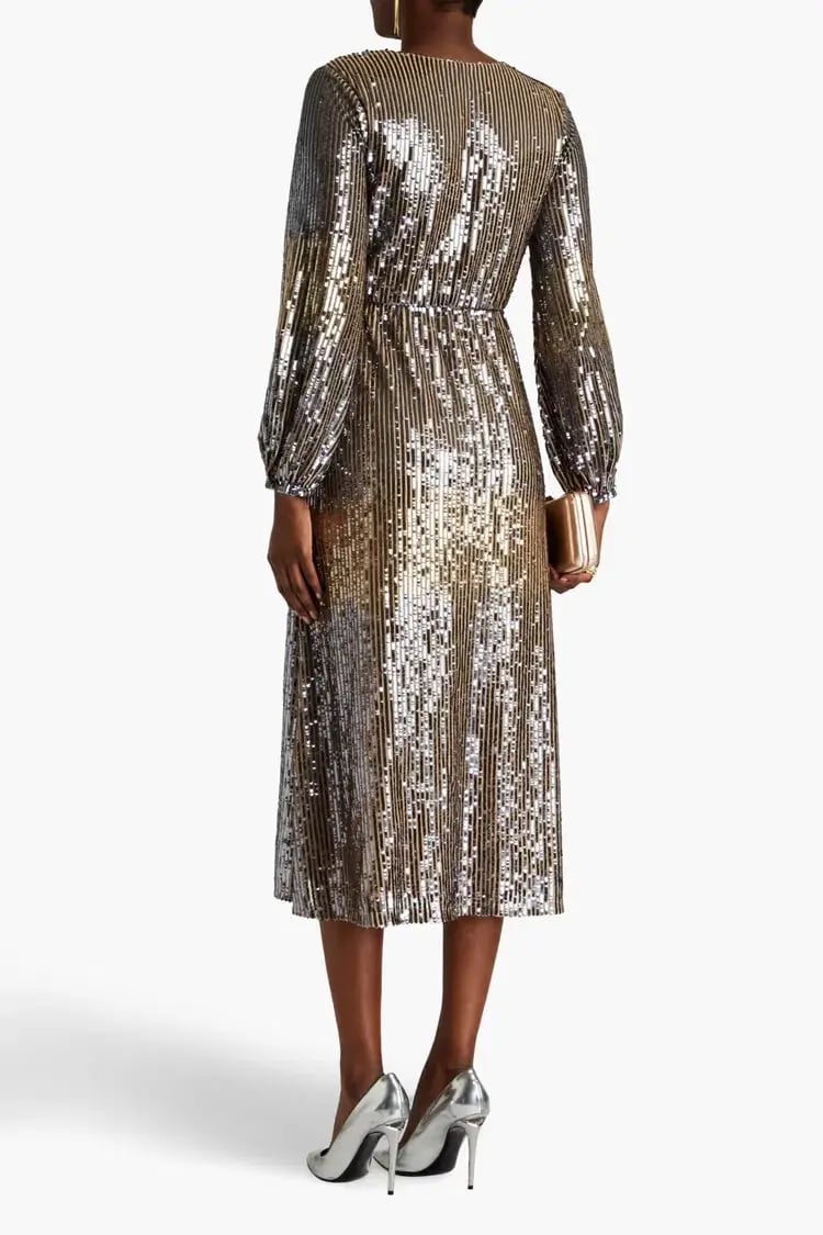 Raishma Wrap-Effect Sequined Tulle Midi Dress Silver Size 14 photo 2