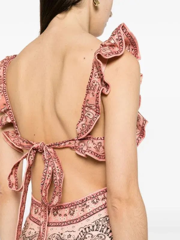 Zimmermann Matchmaker Frilled Midi Dress in Pink Bandana Size 2 / AU 12 photo 4
