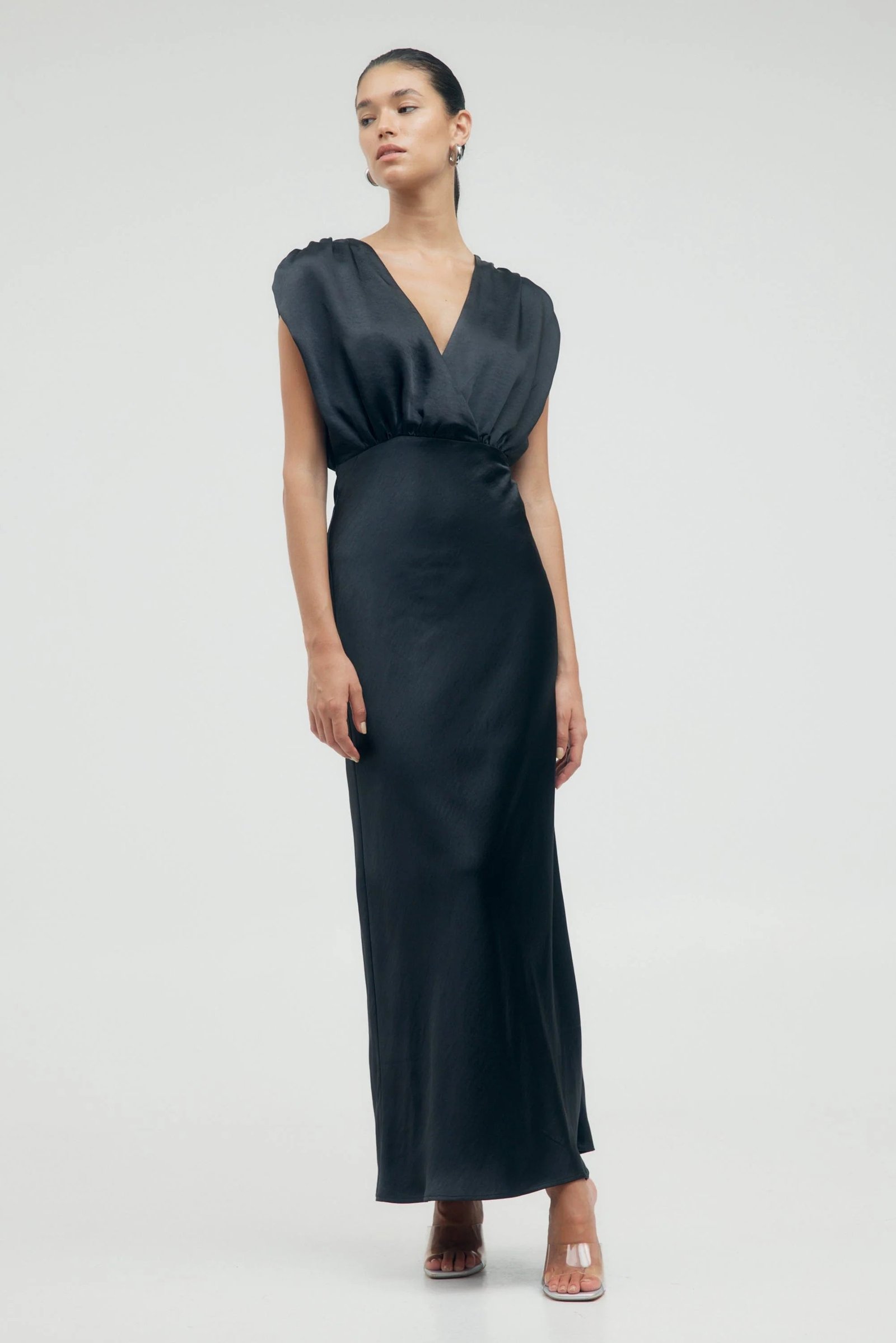 THIRD FORM SATIN CROSS OVER GATHER DRESS - BLACK photo 3