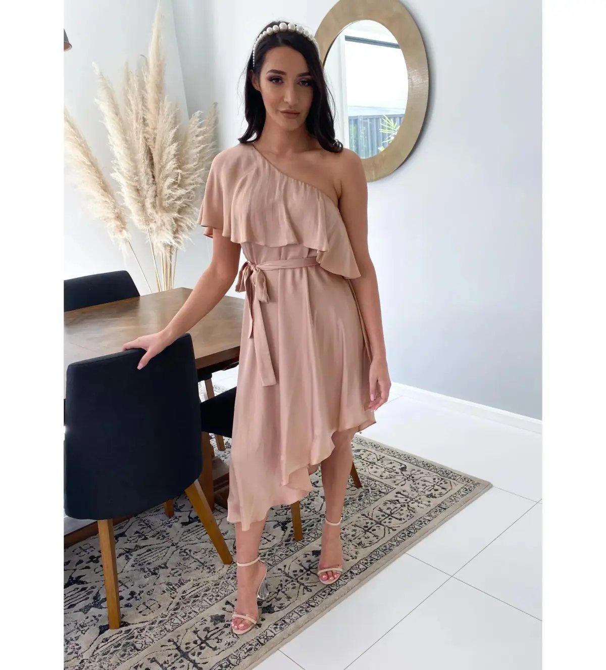 Zimmermann Sueded One Shoulder Midi Dress Beige Size 2 AU 12 photo 2