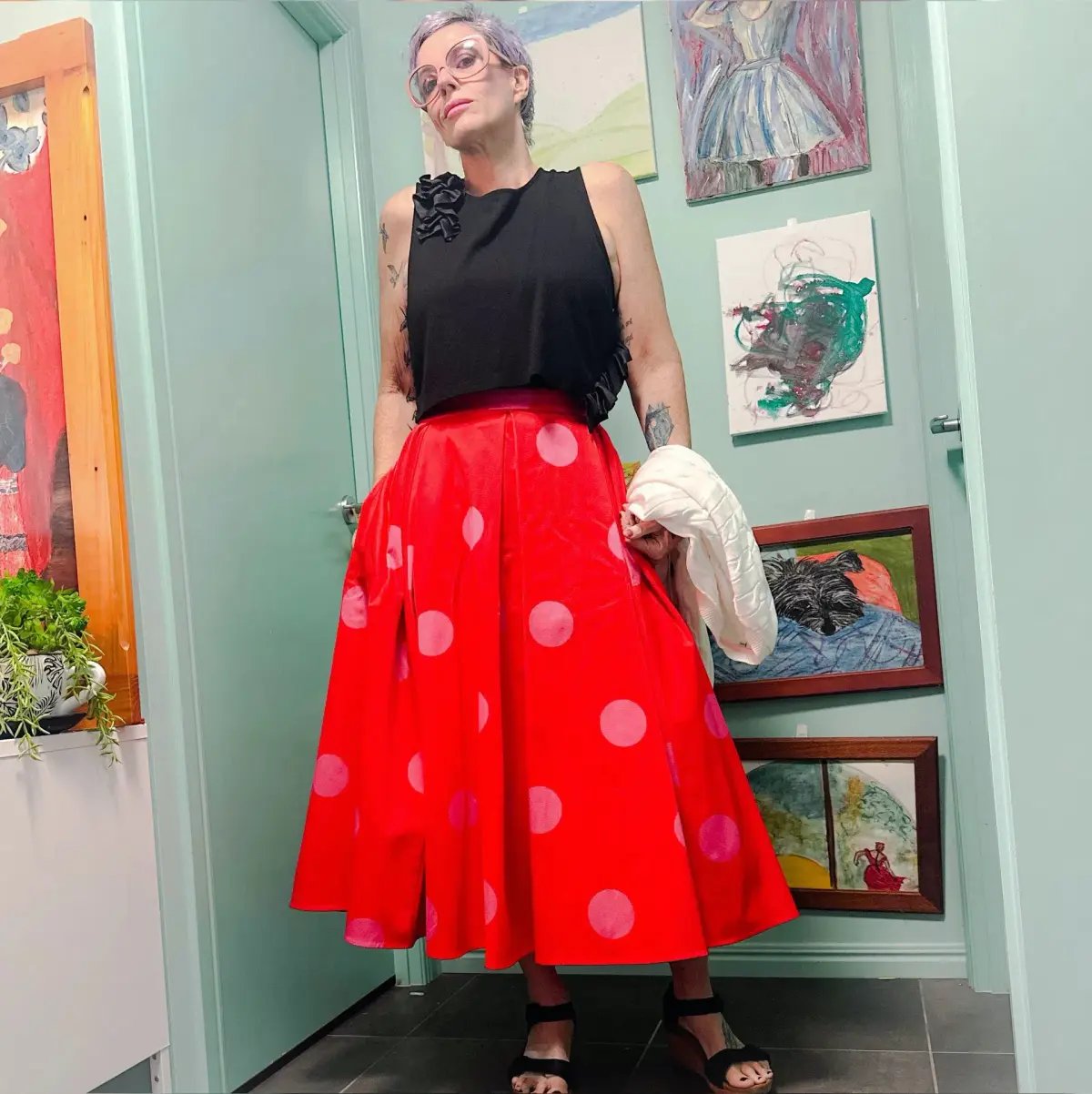 Kate Spade Giant Dot Faille Midi Skirt Orange Print Size 8 US / 12 UK/AU photo 4