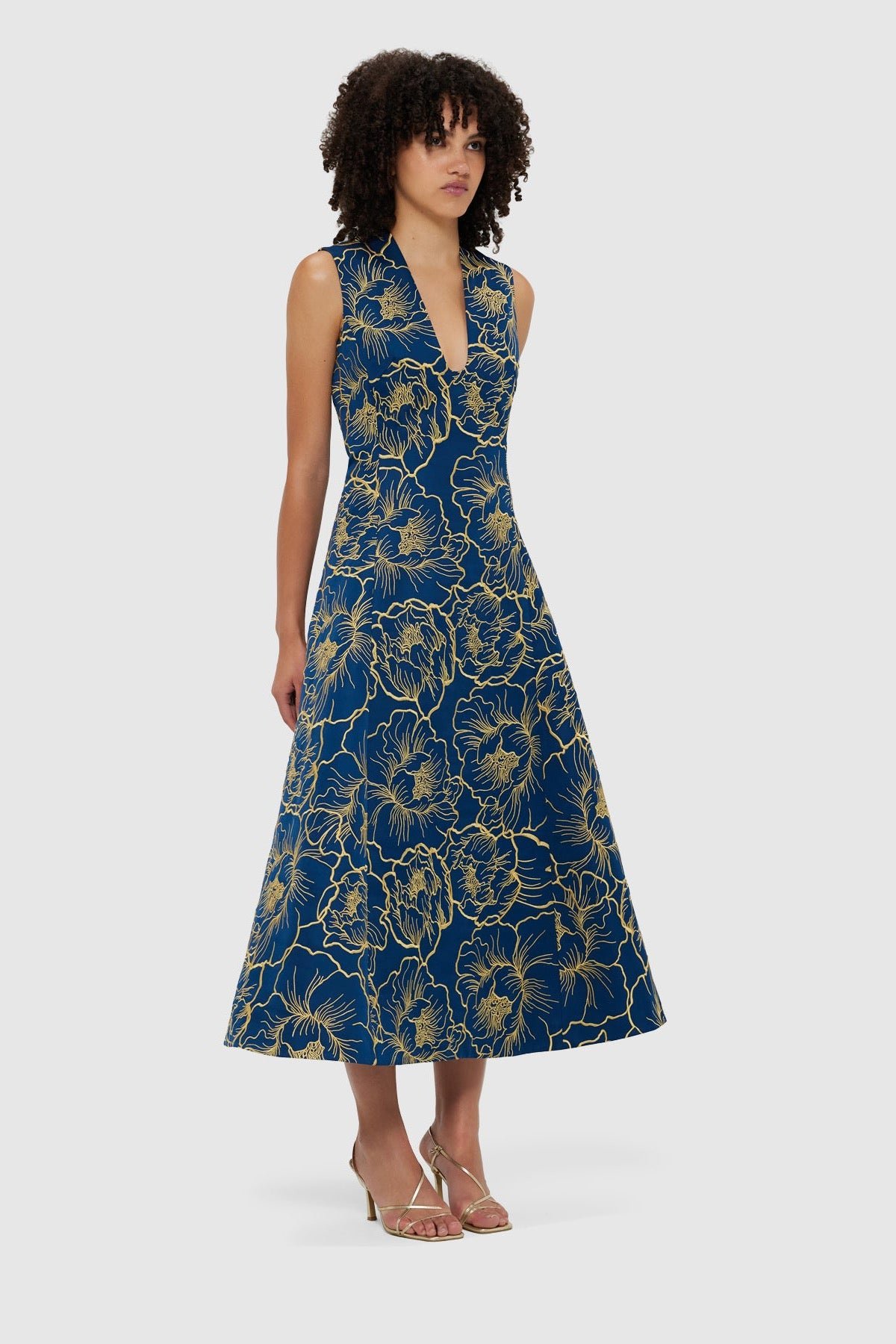 LEO LIN NICOLE V NECK MIDI DRESS - MARINE BLUE photo 2