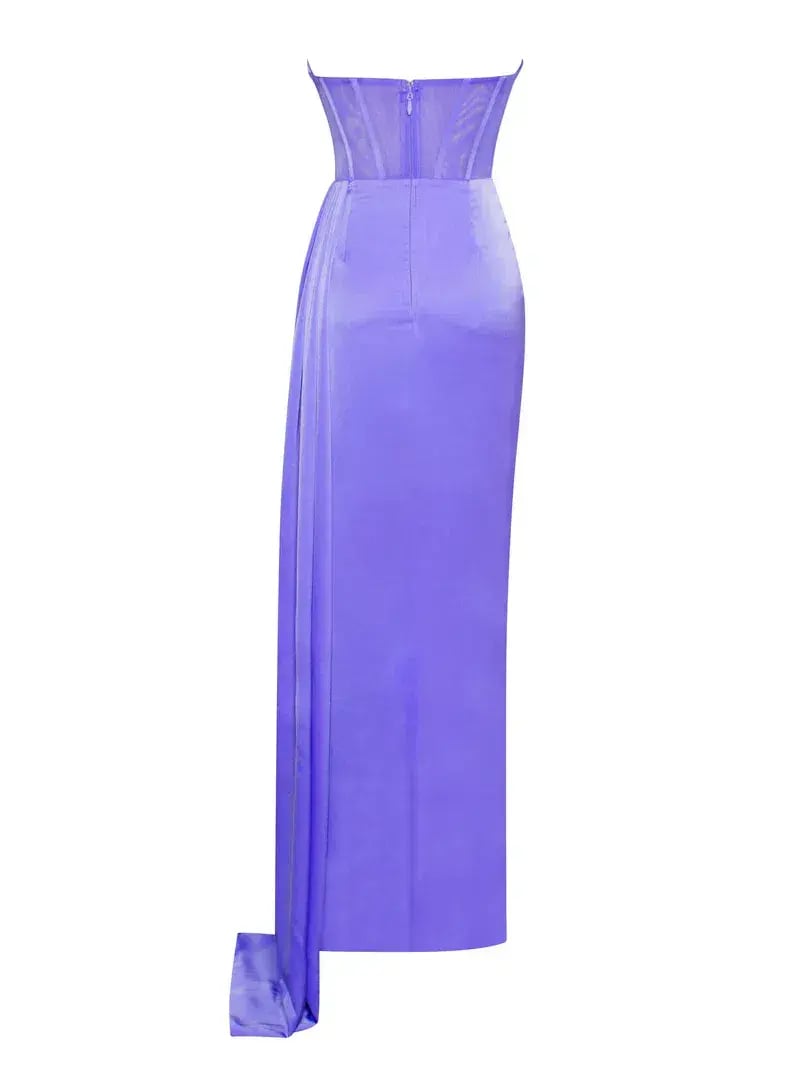 Miss Circle Prisa Very Peri High Slit Satin Corset Gown Purple Size 8/S photo 2