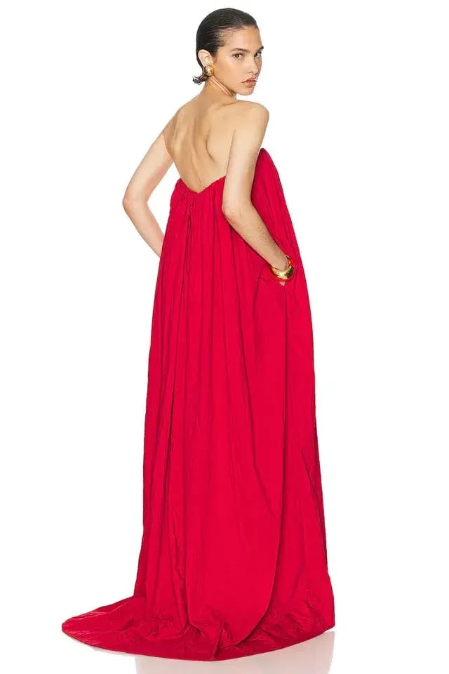Helsa Studio Crinkle Pleated Gown Very Red Size 8 photo 5