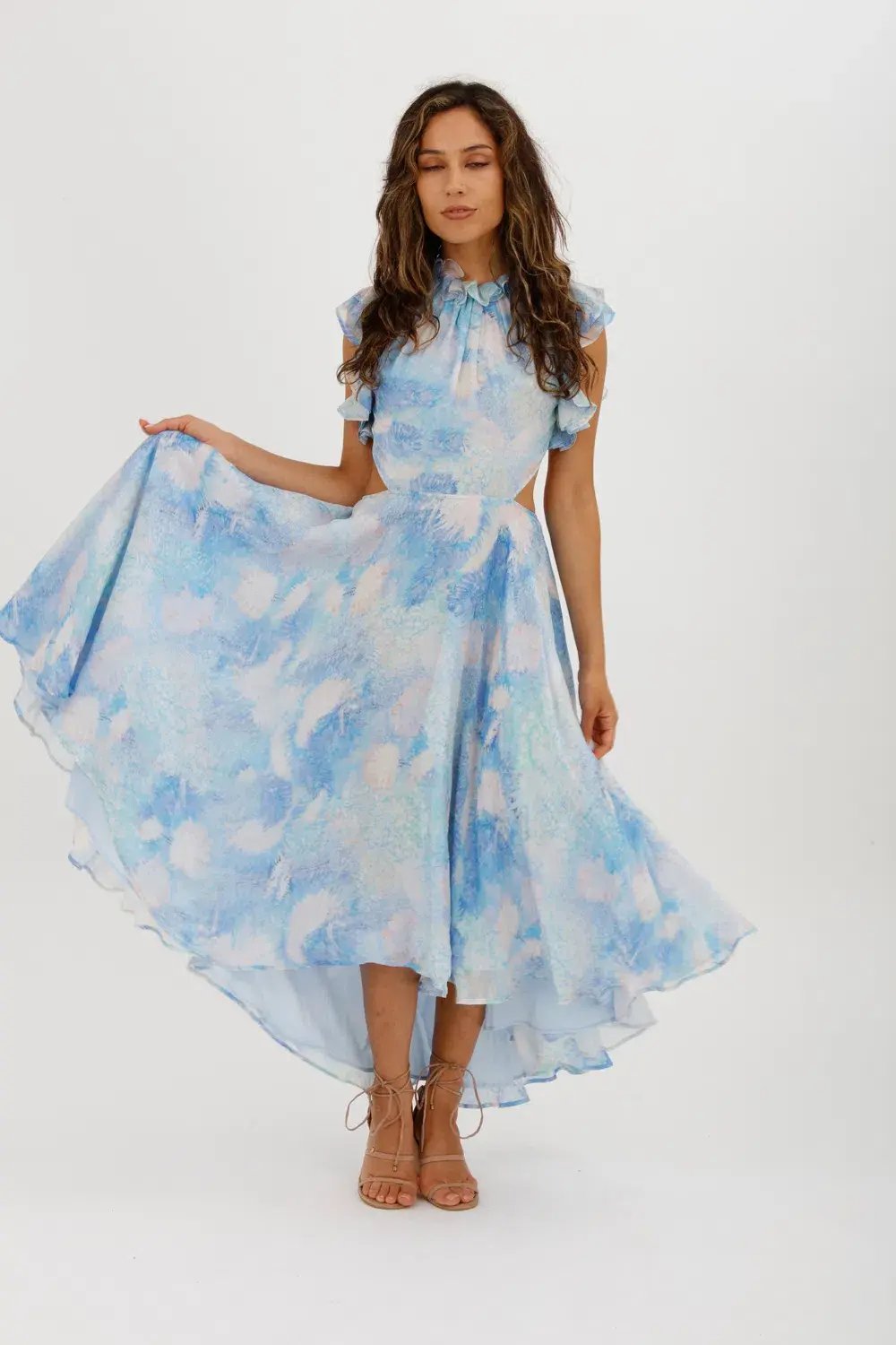 Leo Lin Oceana Open-back Gathered Printed Silk-chiffon Midi Dress In Blue Size AU 10 photo 2