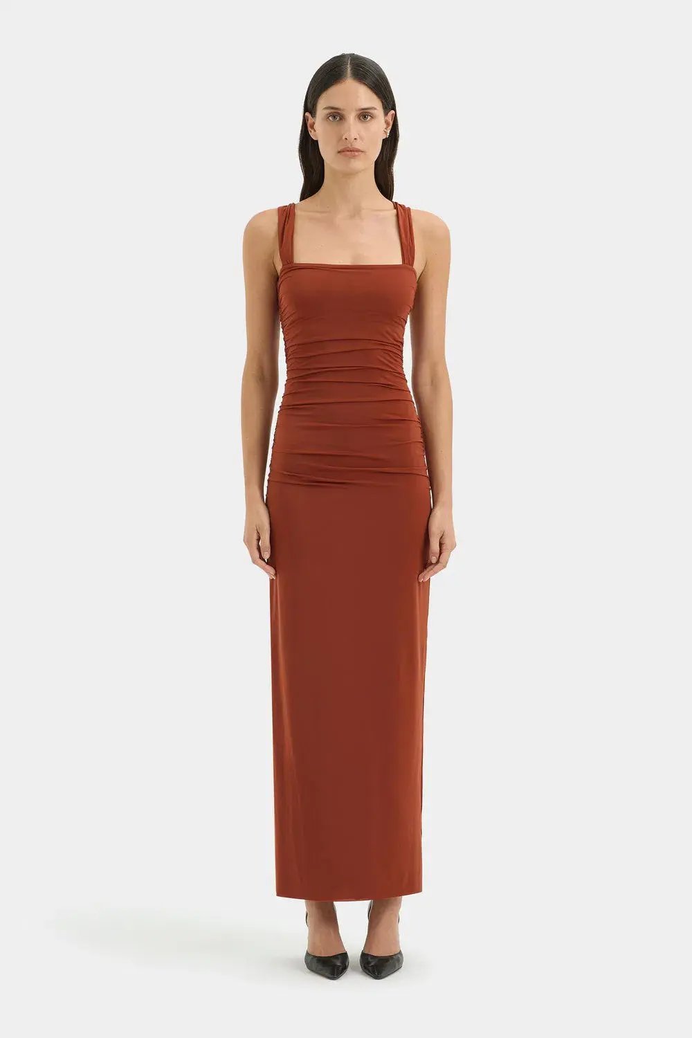 Sir the Label Rosseli The Rosseli Gathered Midi Dress in Rust Size 2/10 photo 2
