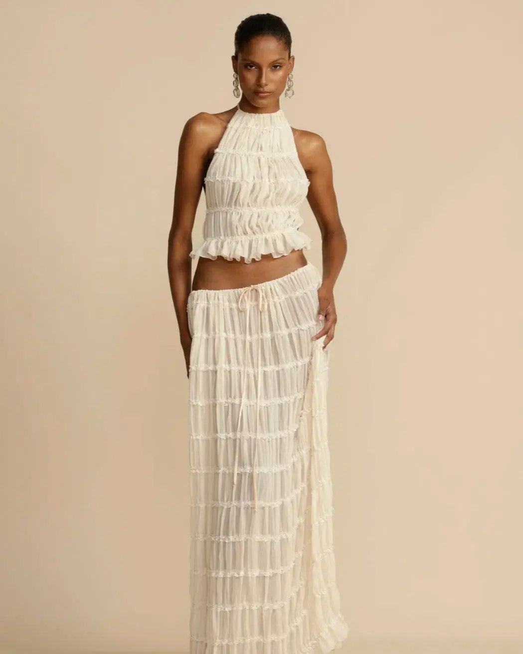 Arcina Ori Juliette Halter Top & Maxi Skirt Set Warm Cream Size S / AU 8 photo 2