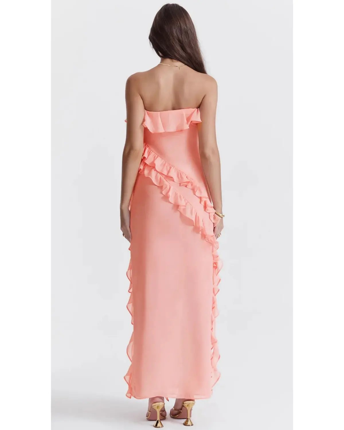 House Of CB Sarina Ruffle Maxi Dress Apricot Size AU 8 photo 3