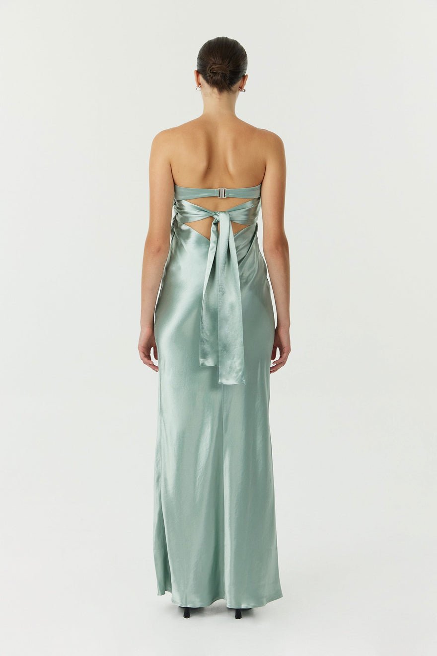 Third Form Satin Tie Back Strapless Maxi Dress - Wave photo 2