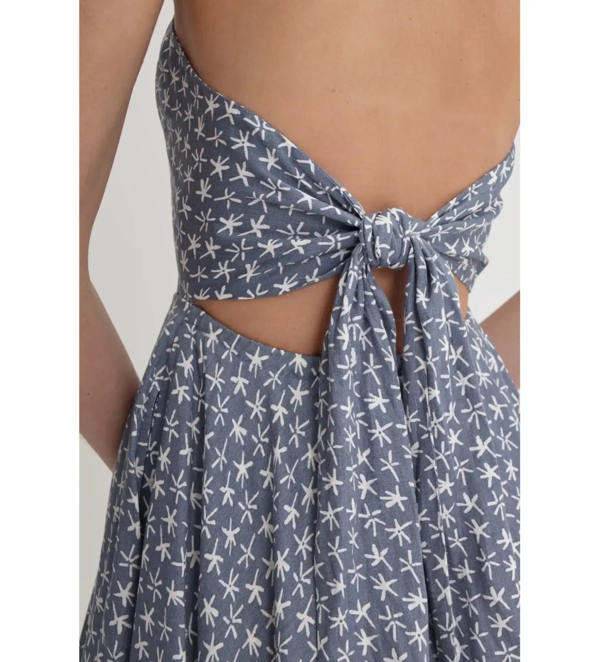 Scanlan Theodore Linen Printed Halter Midi Dress Blue White Size AU 6 photo 4