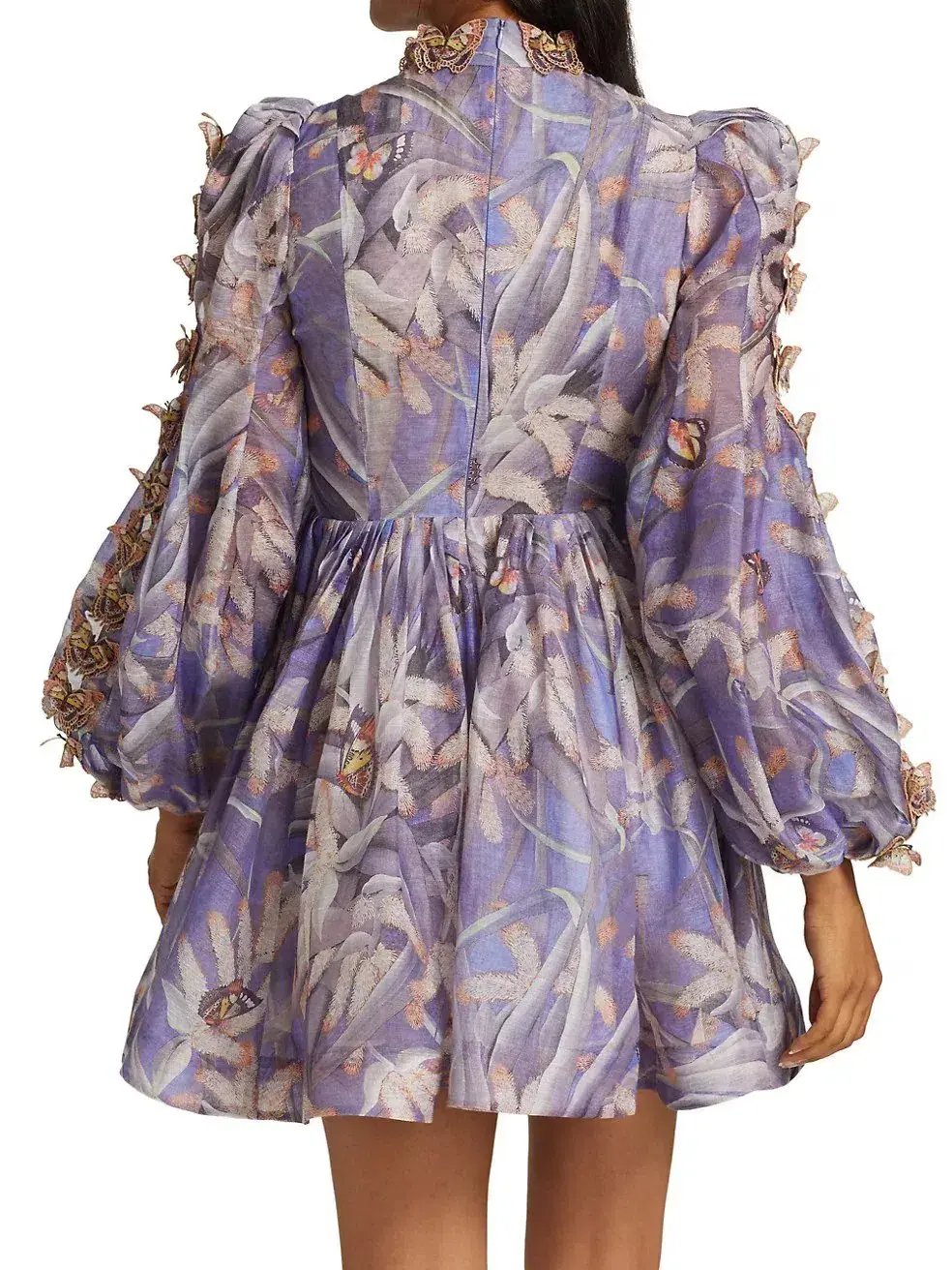 Zimmermann Botanica Butterfly Detailed Linen Silk Mini Dress Pandanus Size 2 / AU 12 photo 4