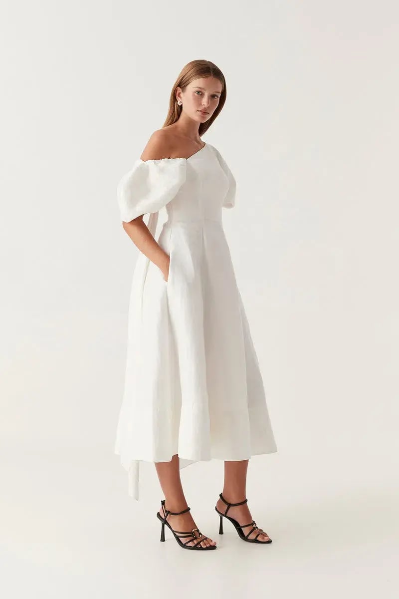 Aje Arista Tulip Sleeve Midi Dress Ivory Size 12 photo 2