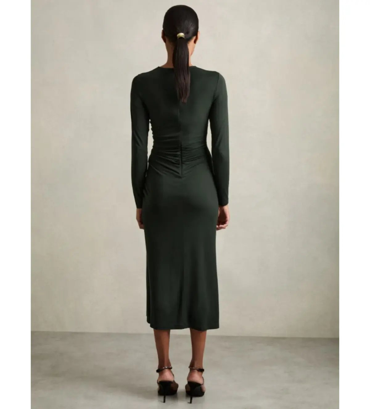 Reiss Rosie Jersey Ruched Midi Dress Dark Green Size 14/XL photo 4