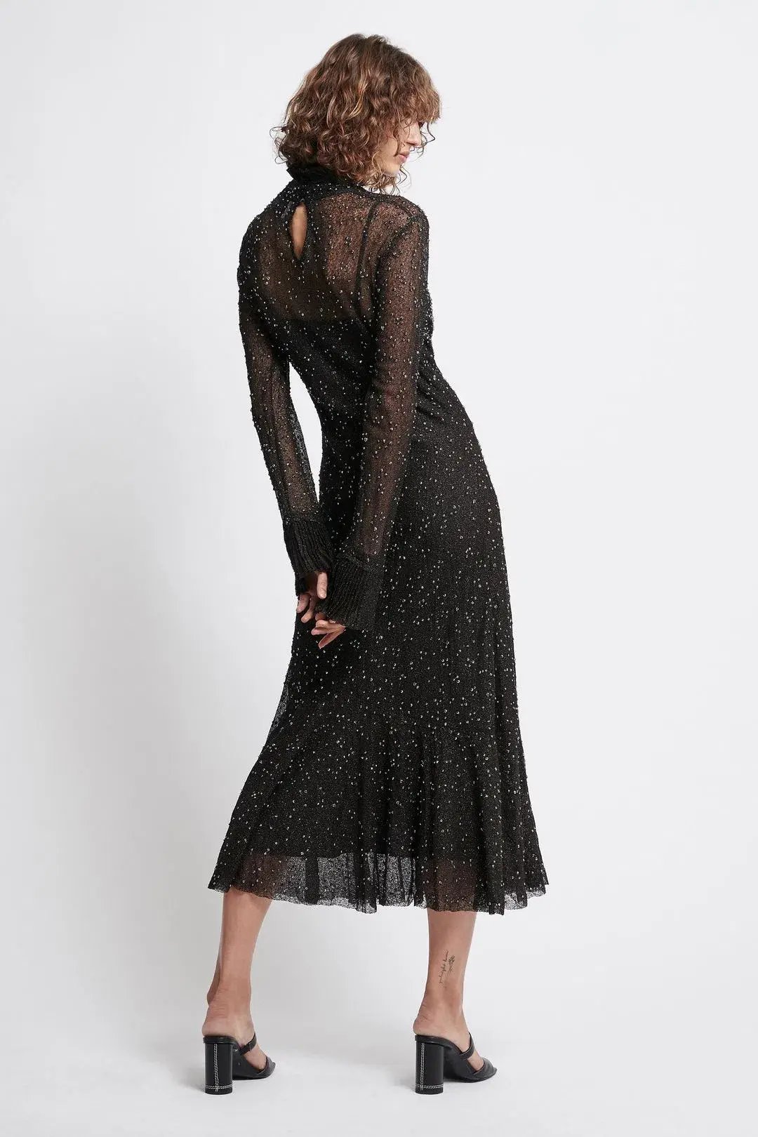 Aje Rebellion Embellished Frill Midi Dress Onyx Size 8 photo 3