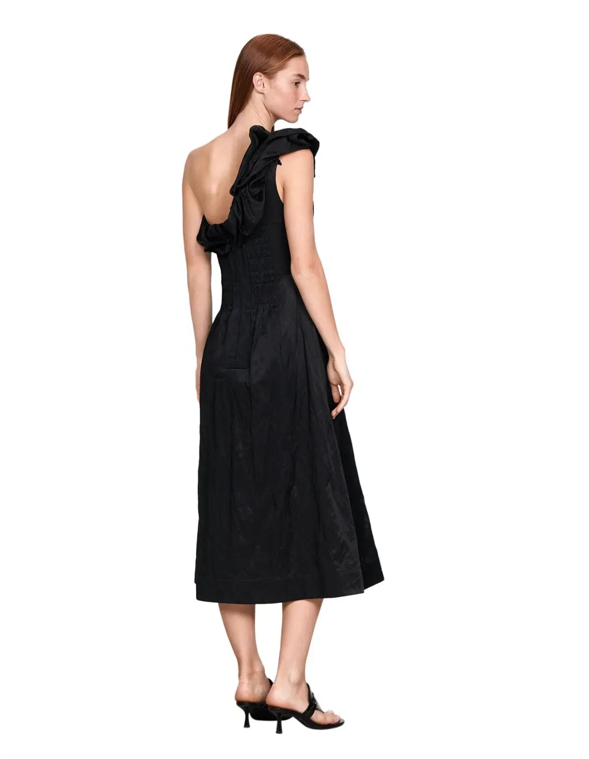 Veronika Maine Satin one shoulder black dress 14 photo 3