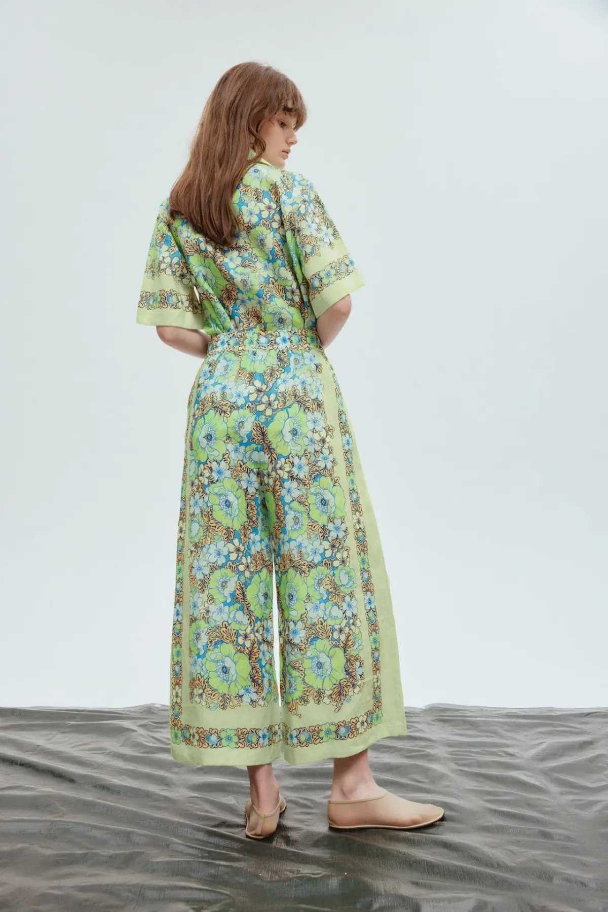 Alemais Velma Oversized Linen Shirt and Pants Set Green Floral Size AU 16 photo 4