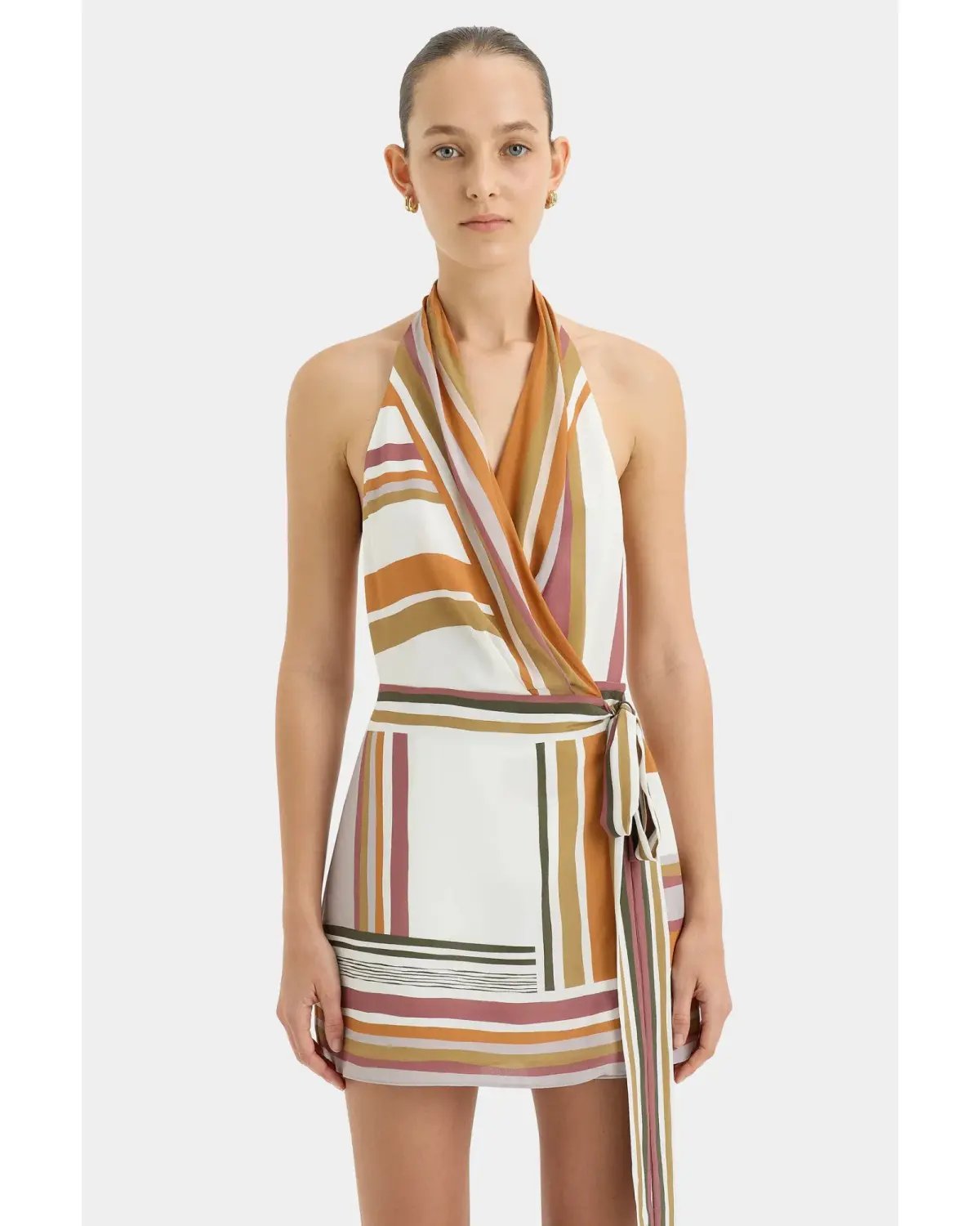 Sir the Label Caprera Wrap Halter Mini Dress In Milazzo Stripe Size M / AU 10 photo 2