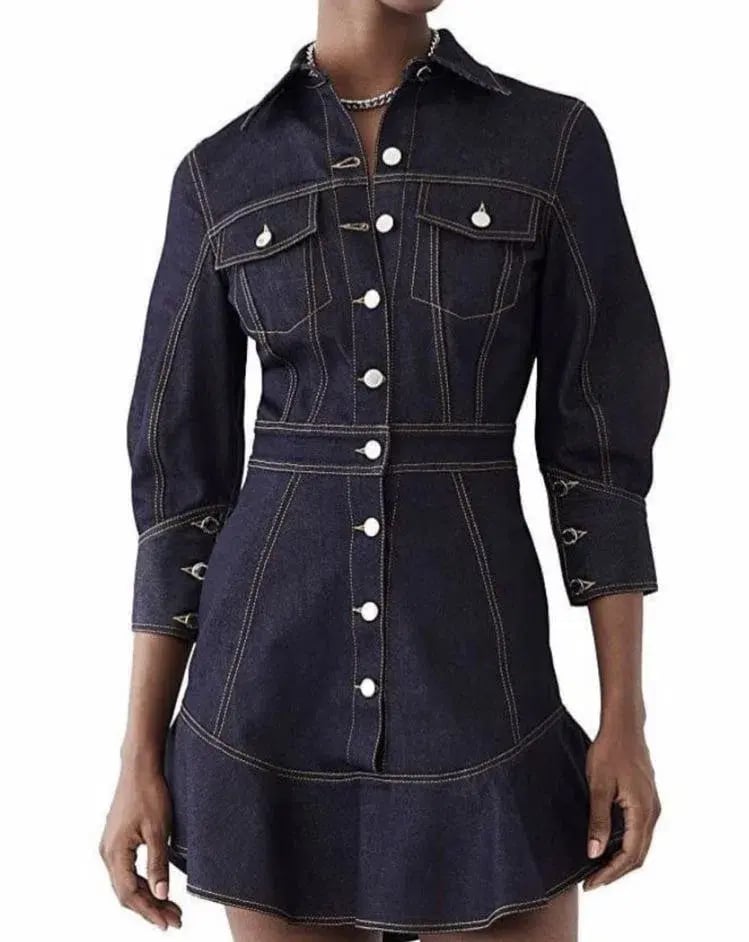 Brandon Maxwell Stretch Denim Button Down Dress Blue Size 2/Au 6 photo 4