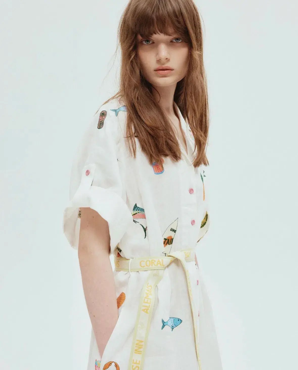 Alemais Blue Marlin Embroidered Shirtdress Multi Size 16 photo 2