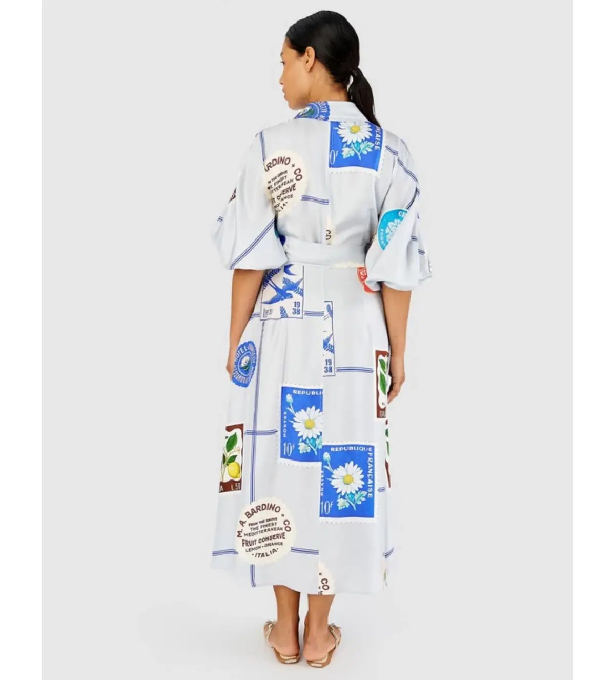 Oroton Picnic Print Dress Pale Blue Size 12 photo 3