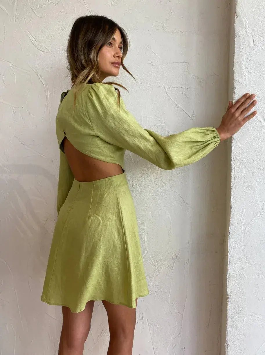 The Wolf Gang Safi Linen Cut Out Dress in Pistachio Size XS / AU 6 photo 3