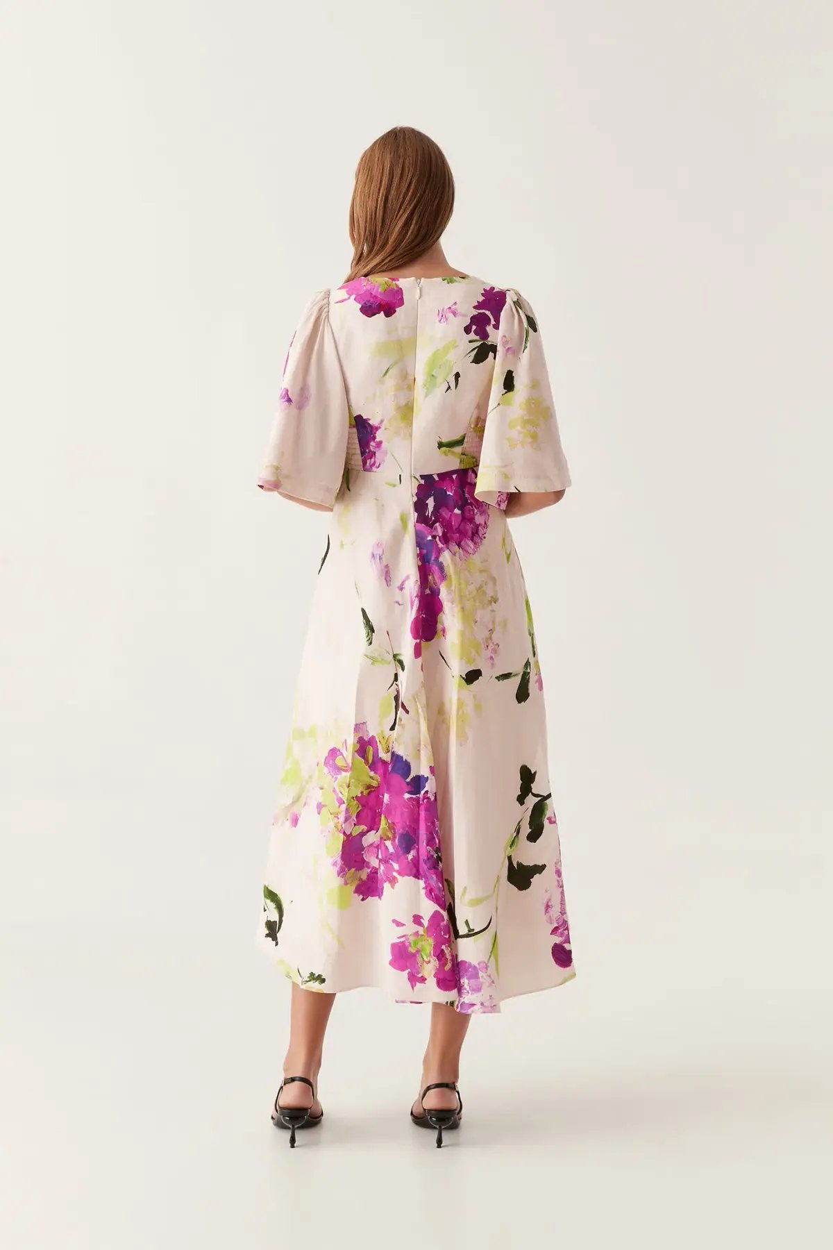 Aje Gilda Bell Sleeve Midi Dress Wild Hydrangea Size 10 photo 3