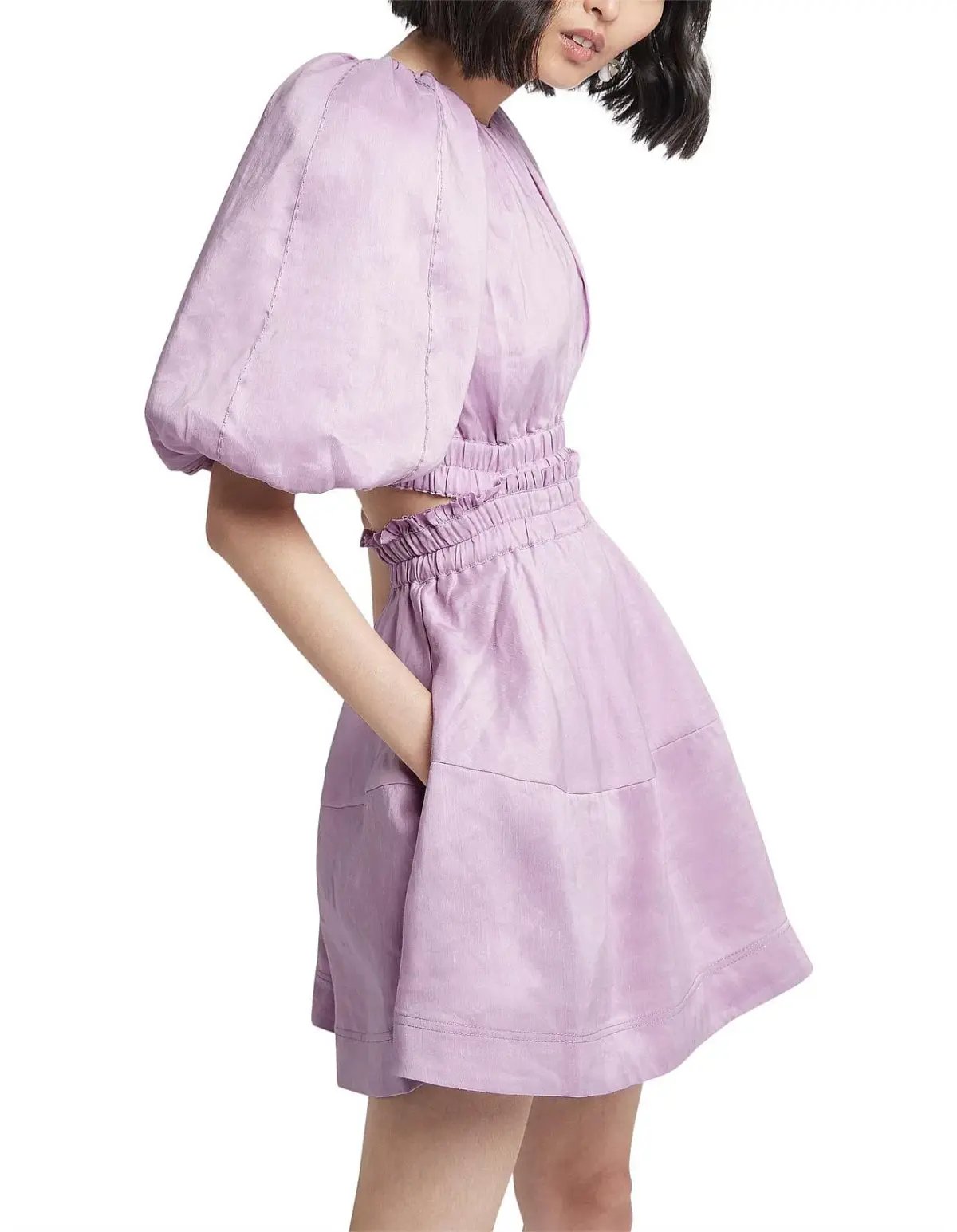 Aje Solitude Lilac Puff Sleeve Cut Out Dress Size 14 photo 3