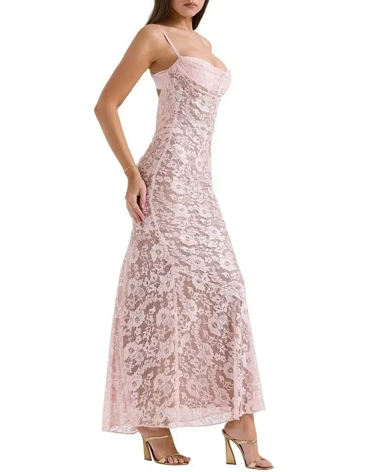 House of CB Azzurra Lace Godet Gown in Pink Size 8 photo 2