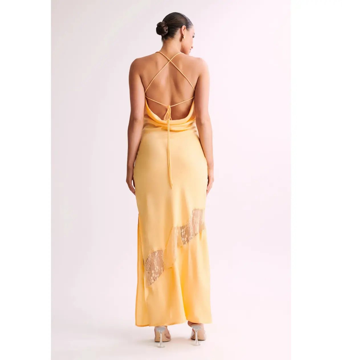 Meshki Chandra Lace Detail Satin Maxi Dress Lemon Size XS / AU 6 photo 3
