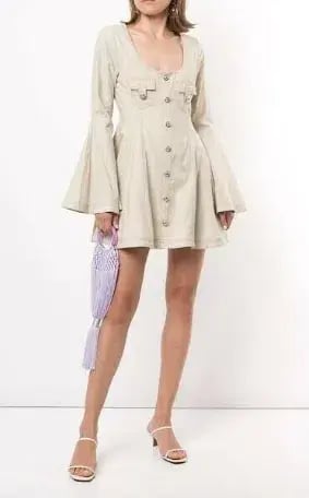 Alice McCall Lost Together Linen Bell Flared Sleeves Mini Dress in Oatmeal Size 10 photo 3