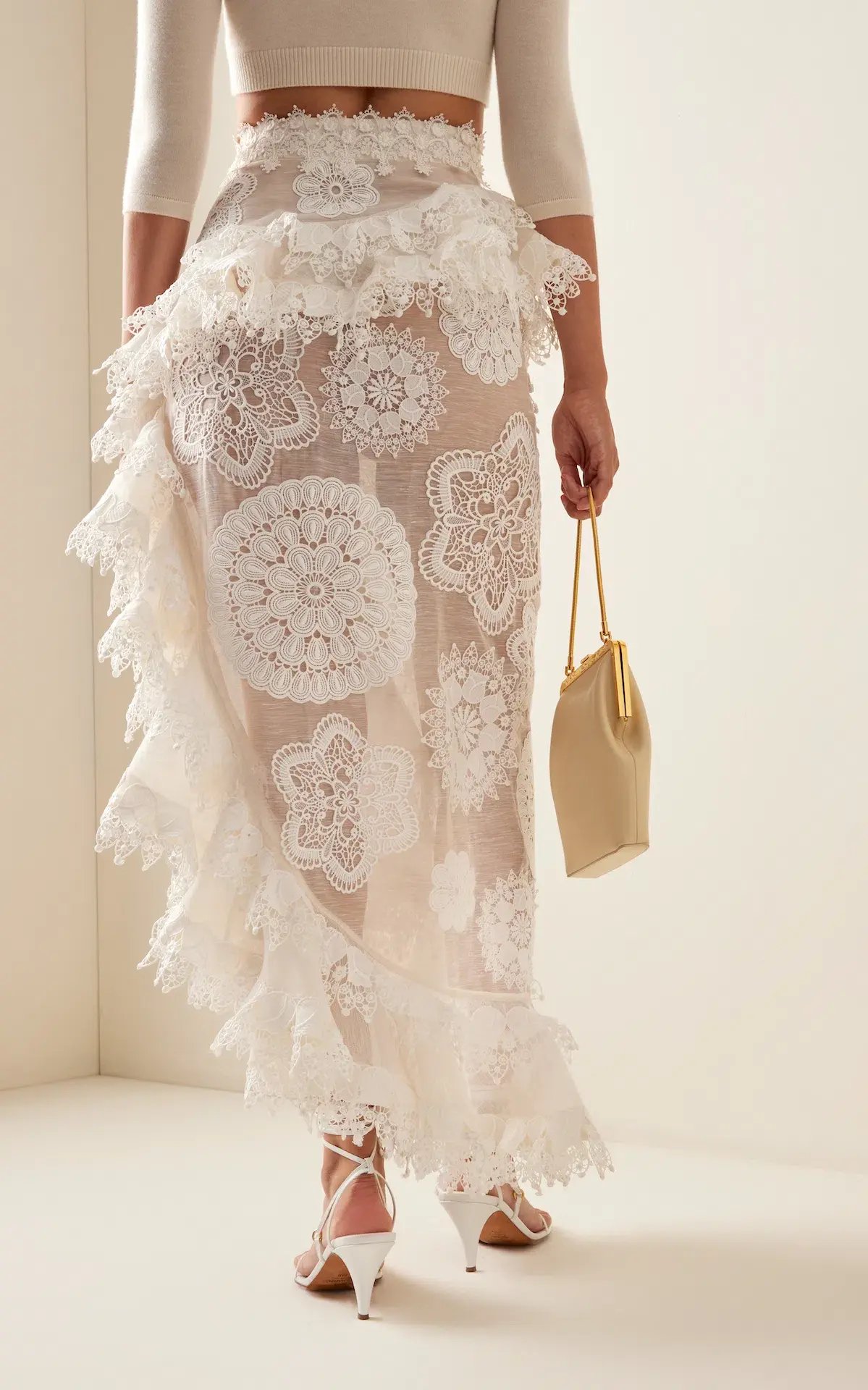 Zimmermann Matchmaker Doily Skirt Ivory Size 1 & Matchmaker Crop Knit Parchment Size 1/ AU 10 photo 2
