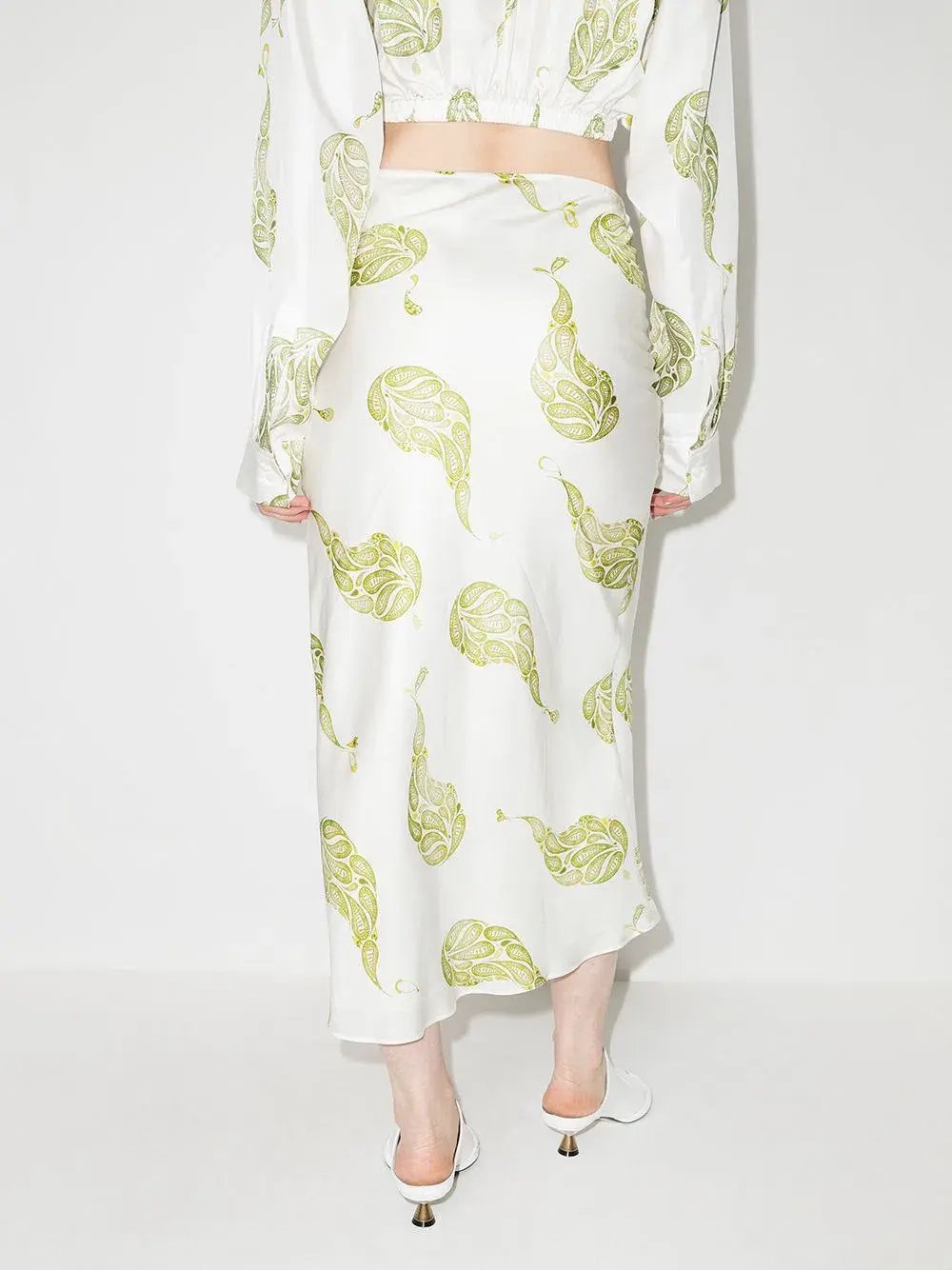 Christopher Esber Ruched Paisley Silk Maxi Skirt in Green Size 8 photo 3