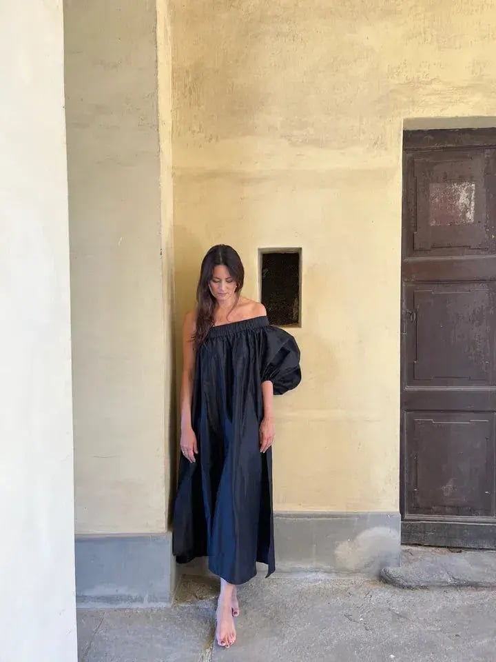 BLACK ArtClub by Heidi Middleton One Shoulder Silk Aster Midi Dress Black Size OS photo 4