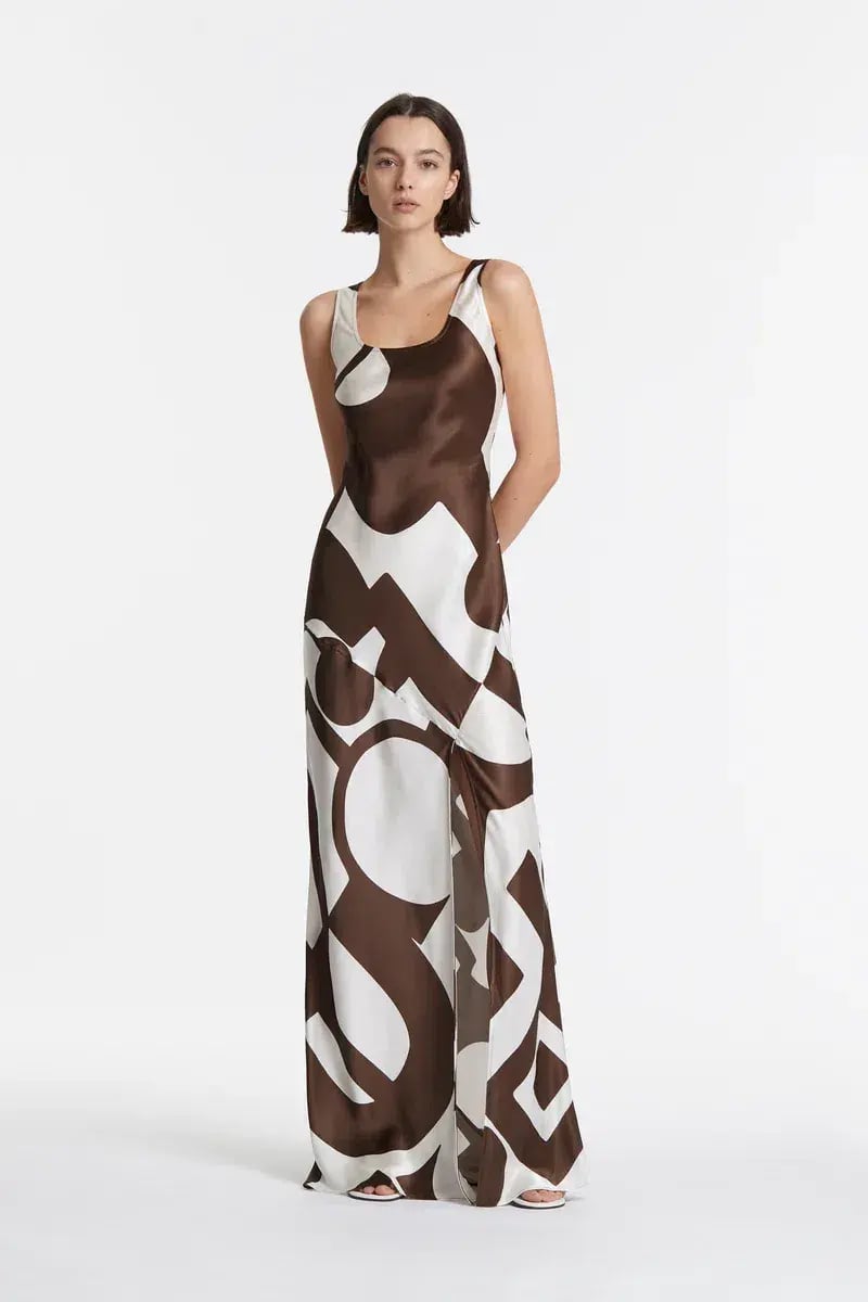 Sir the Label Julien Asymmetric Slip In Abstract Chocolate Size AU 10 photo 3